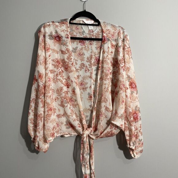 Lauren Conrad Women's Floral Sheer Front Tie Cardigan Cover Up Boho One Size - Picture 1 of 10